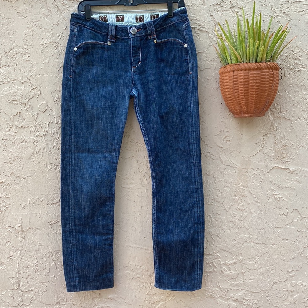 MYNK Dark Soft Rinse Stretch Low Rise Designer Jeans